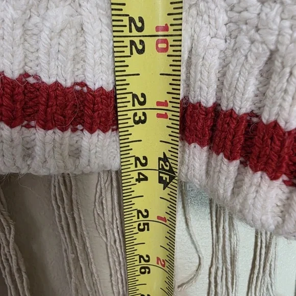 Mango White Cable Knitted Sweater, Red Striped, Preppy, Women's Size Medium - Picture 7 of 8